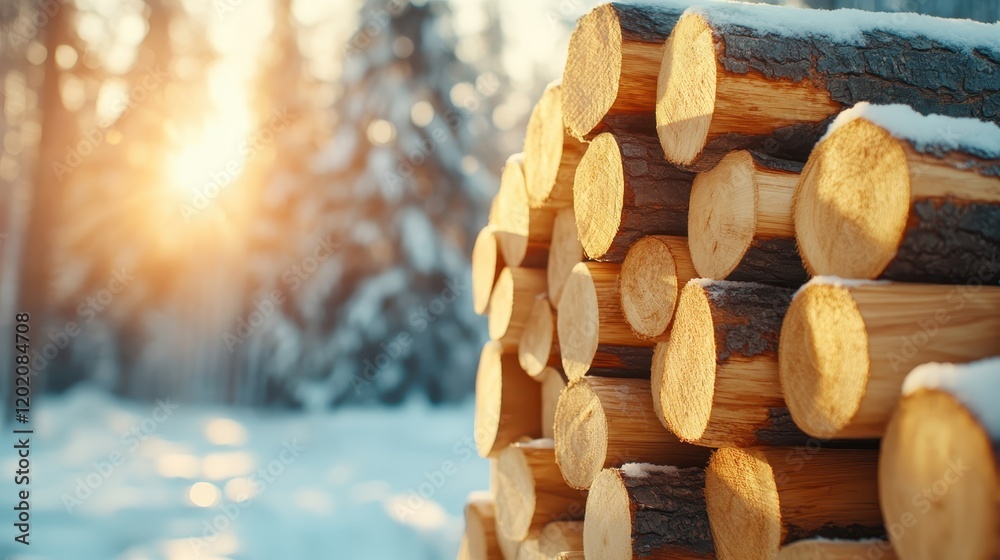 A charming winter scene with a neatly stacked woodpile dusted with snow, illuminated by soft light, capturing the essence of winter warmth and life in a serene environment. A charming winter scene with a neatly stacked woodpile dusted with snow, illuminated by soft light, capturing the essence of winter warmth and life in a serene environment.
