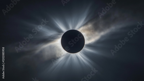 Solar eclipse with dramatic corona captured during totality phase photo