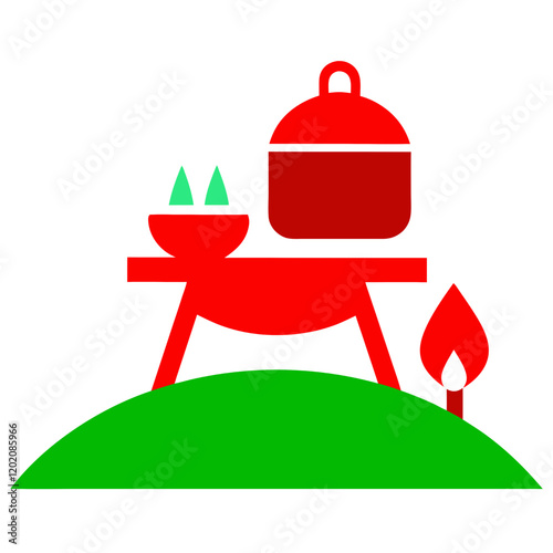 Brazier and campfire icon on white background. Vector illustration.