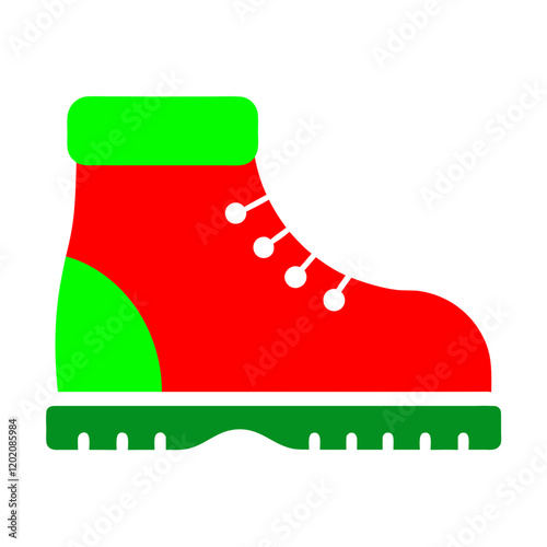 Winter boot flat icon. Vector illustration. Red and green colors. on transparent background.