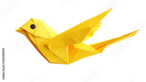Origami Yellow Bird, isolated on transparent background