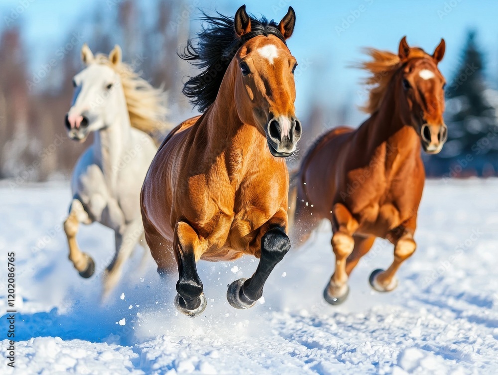 Wild horses running in snowy landscape outdoor action scene captivating nature photography dynamic viewpoint Wild horses running in snowy landscape outdoor action scene captivating nature photography dynamic viewpoint