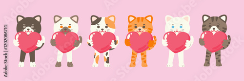  Cat Character with Love Elements: Sweet Romantic Expressions, Love Theme, Heartwarming Actions, and Valentine's Day photo