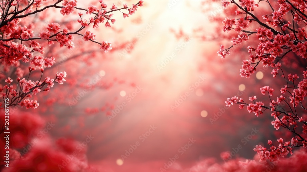 Enchanted cherry blossom forest in soft pink glow. Spring. March 8, International Women's Day. Mother's Day