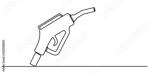 Gasoline pump nozzle sign hand drawn with single one continuous line. Fuel pump petrol station. Vector refuel service illustration, Gas Station Doodle Icon. Hand Drawn Symbol Vector, refueling car. 