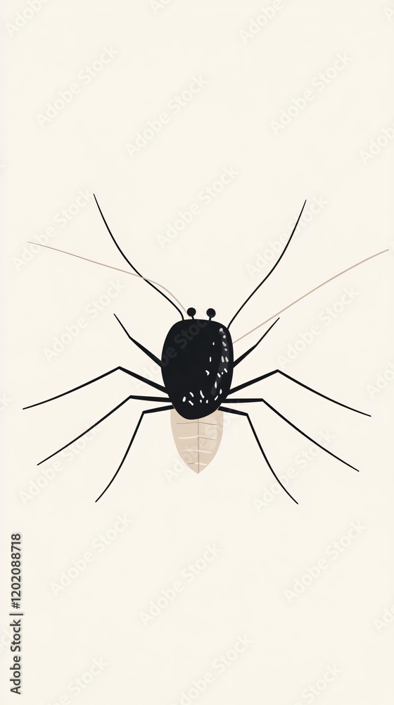 Abstract Illustration of a Black Insect with Long Legs and Pale Abdomen on a Simple Background Abstract Illustration of a Black Insect with Long Legs and Pale Abdomen on a Simple Background