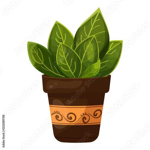  Decorative houseplant for interior home decoration. Indoor plant in flowerpot. Modern vector  hand drawn illustration 