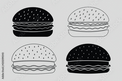 cheeseburger vector graphics in stylish silhouette and line art designs. Perfect for food branding, menu art, and creative culinary projects