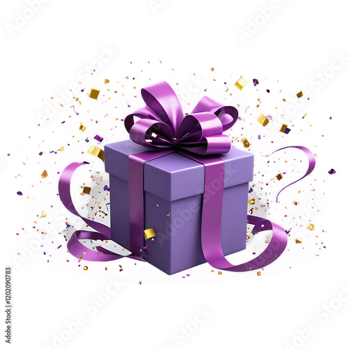 Cute Purple Gift Box With Gold Ribbon, Purple gift box with a purple ribbon and bow on a Transparent  background