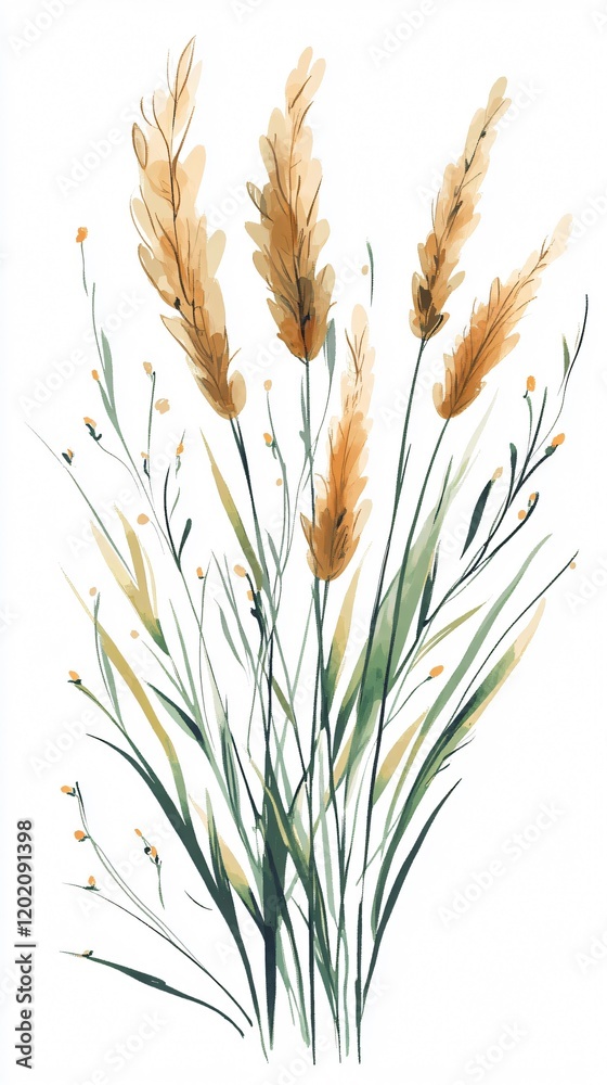 Fototapeta premium Elegant Pampas Grass Watercolor Painting: Serene Botanical Illustration for Modern Home Decor