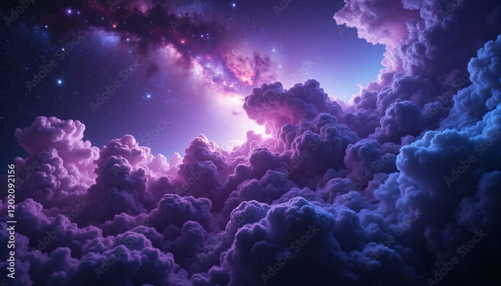 Purple nebula clouds under a starry sky. Purple nebula clouds under a starry sky.