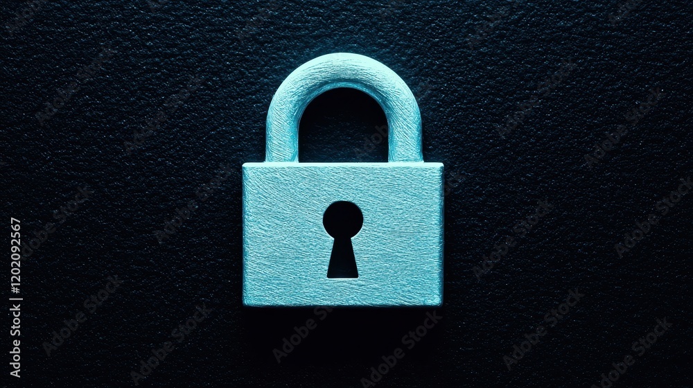 Fototapeta premium Blue Lock on Dark Surface with Keyhole