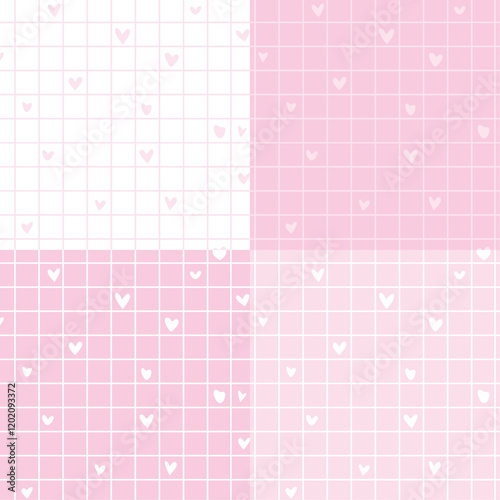 Cute Sweet hand drawn hearts And Check seamless pattern, lovely romantic background, Valentine's Day, textiles, wallpapers
