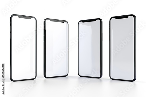 Wallpaper Mural Set of Four Smartphones, Blank Screen and Isolated on White Background Template, Mockup Torontodigital.ca