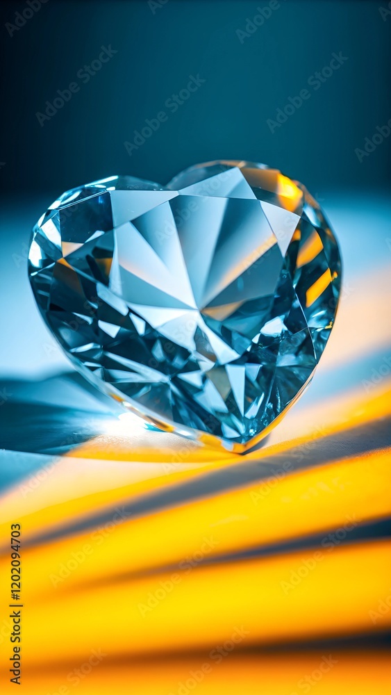Blue yellow heart shaped diamond on dark background. Blue yellow heart shaped diamond on dark background.