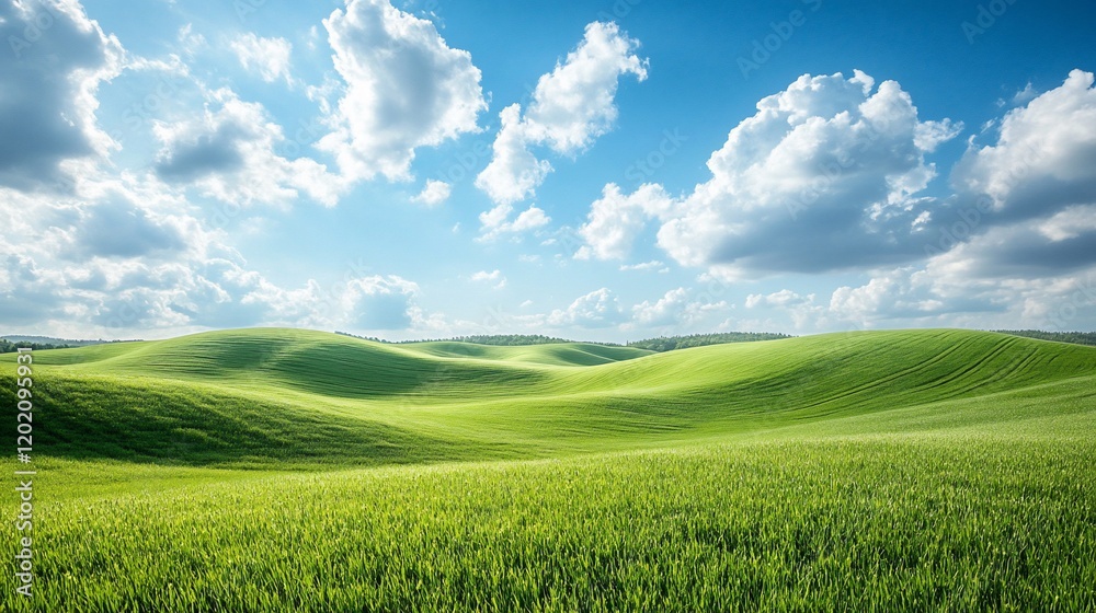 Fototapeta premium Sunny green hills landscape, idyllic countryside scene, perfect for travel brochures