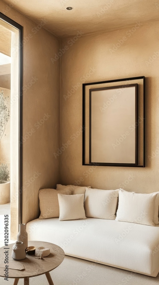 Fototapeta premium Beige Modern Minimalist Corner Seating Area