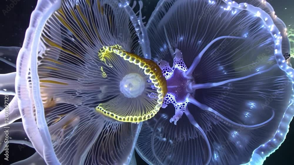 Bioluminiscencia de medusa en el agua, generado con AI