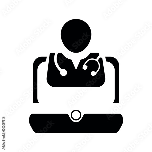Online doctor laptop icon.