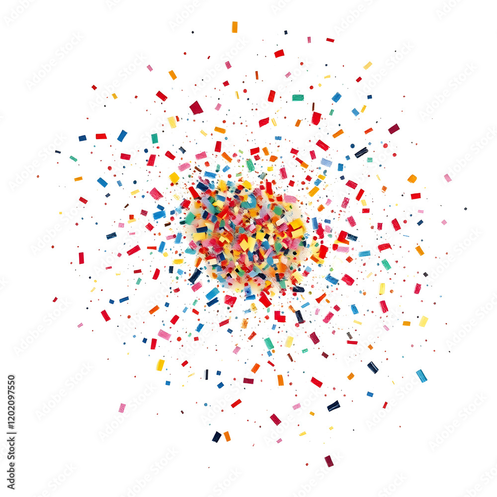 Multicolor Confetti Burst on White Background Multicolor Confetti Burst on White Background