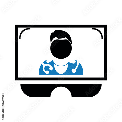 Online doctor laptop icon.