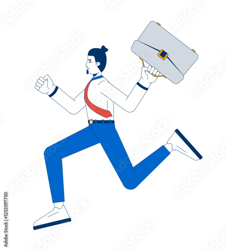 Cheerful businessman running with briefcase 2D cartoon character. Job seeker. Ambitious office worker caucasian man isolated person flat vector on white background. Spot illustration colorful