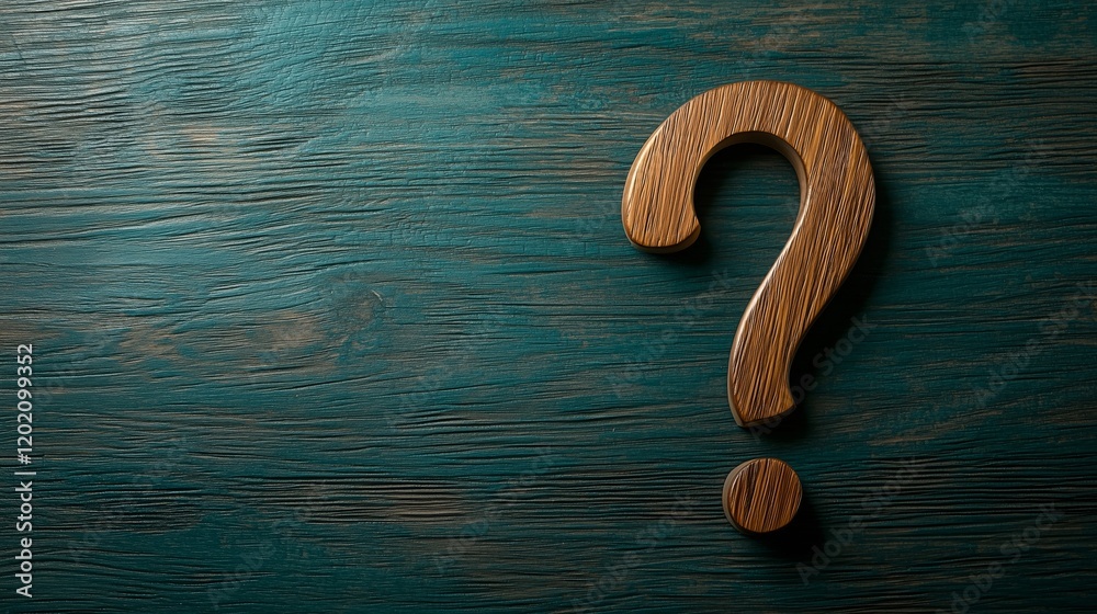 Wooden Question Mark on Textured Green Background Wooden Question Mark on Textured Green Background