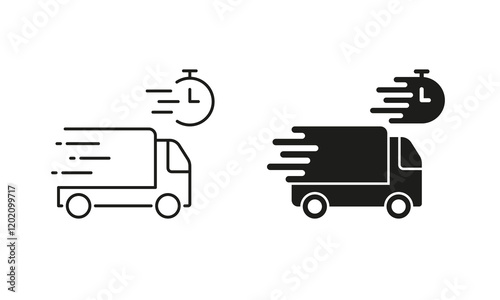 Fast Shipping Service Line and Silhouette Icon Set. Express Shipment Symbol. Editable Stroke. Isolated Vector Illustration