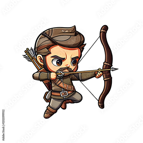 Chibi Archer: A charming chibi-style illustration of a brave archer, poised and focused as he aims his bow and arrow. photo