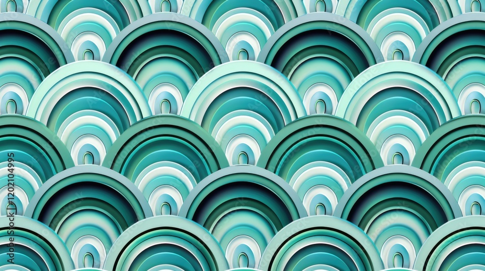 Metallic turquoise art deco scales pattern with silver trim. Geometric background in retro style Metallic turquoise art deco scales pattern with silver trim. Geometric background in retro style