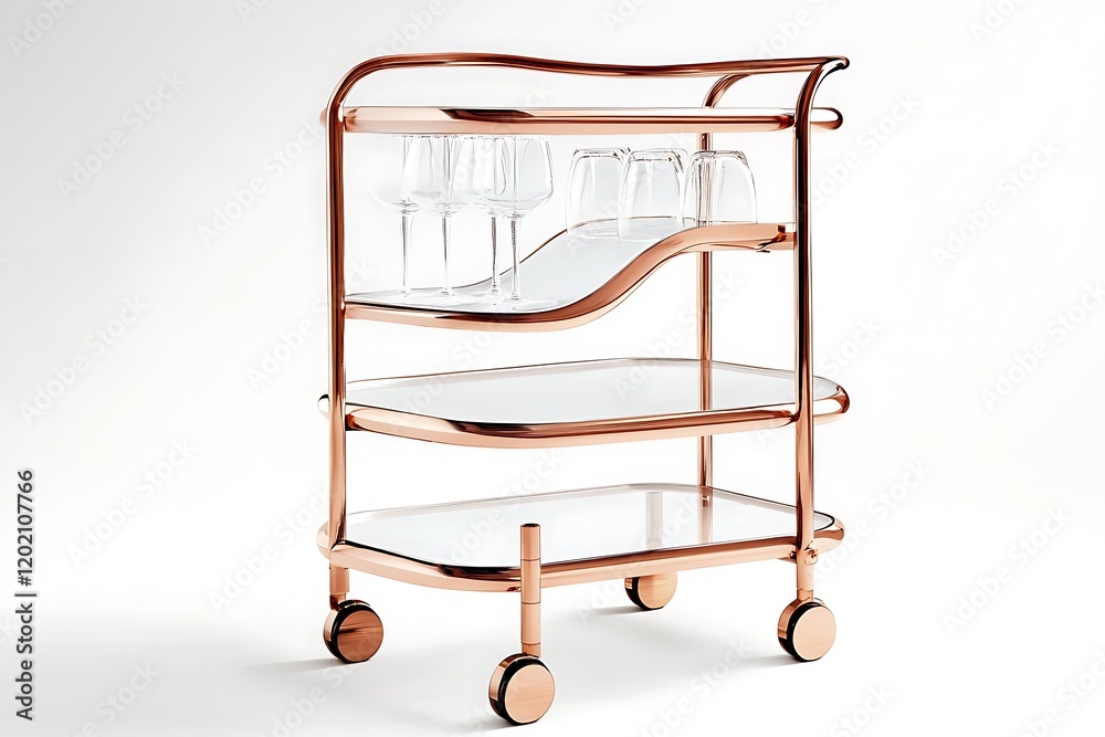 Stylish Rose Gold Bar Cart with Glass Shelves Stylish Rose Gold Bar Cart with Glass Shelves