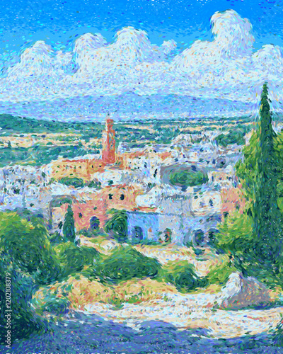Mednine Tunisia Travel Poster Flat Illustration Print Decor Gift Canvas Wall Art Vector Pointillism