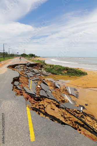 Coastal road is seen completely destroyed after extreme heavy rains hit Vila Velha and Vitoria area in Espirito Santo (ES) state, Brazil.