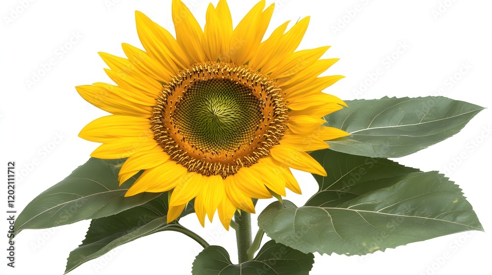 Naklejka premium A Vibrant Yellow Sunflower with Lush Green Leaves