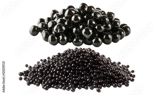 Beluga Caviar Isolated on Transparent Background, Luxurious Black Pearls photo