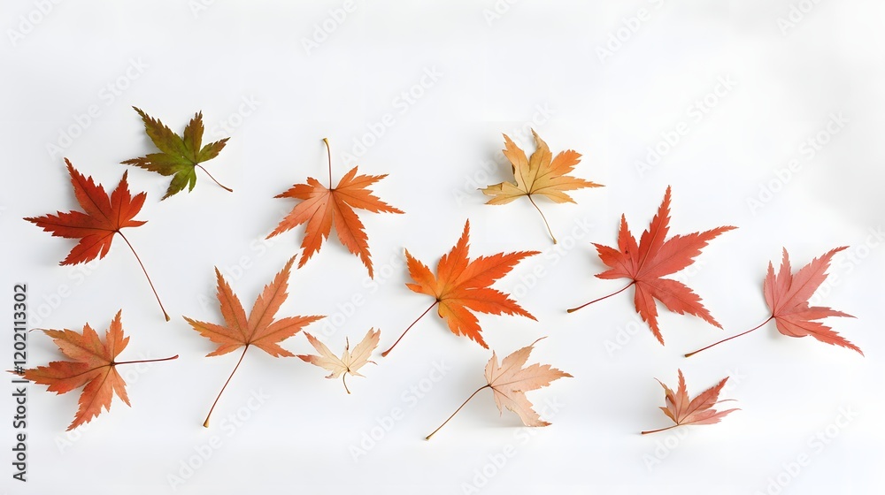 Autumn Maple Leaves Scattered on White Background Autumn Maple Leaves Scattered on White Background
