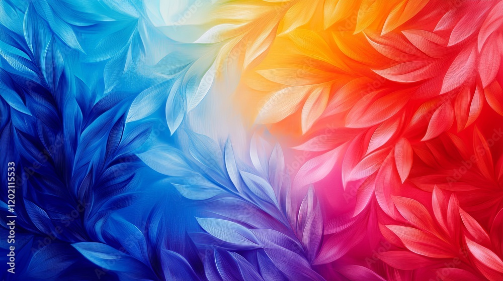 Vibrant Abstract Gradient Artwork with Leaf Motifs Vibrant Abstract Gradient Artwork with Leaf Motifs
