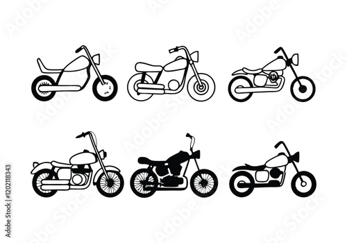 Minimalist Motorcycle Icons Set | Hand-Drawn Line Art Vector Illustrations