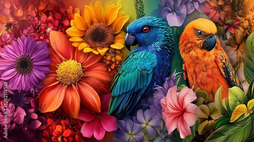 Fototapeta premium Vibrant Nature Wildlife Collage with Colorful Textures