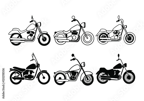 Minimalist Motorcycle Icons Set | Hand-Drawn Line Art Vector Illustrations