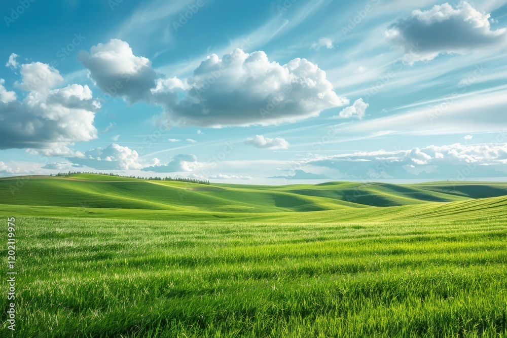 Bright Green Grass Field on Rolling Hills the Palouse, Washington, United States of America Bright Green Grass Field on Rolling Hills the Palouse, Washington, United States of America