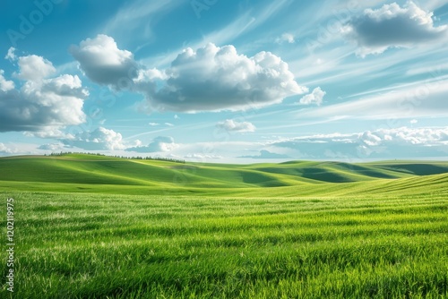 Bright Green Grass Field on Rolling Hills the Palouse, Washington, United States of America