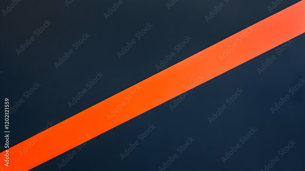 Clean abstract art with a single bold diagonal line in vibrant orange crossing a flat dark blue background, modern and striking composition