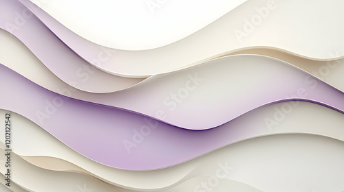 Flowing abstract waves in soft pastel tones of lavender and cream, over a clean white base, forming a serene and minimal design photo