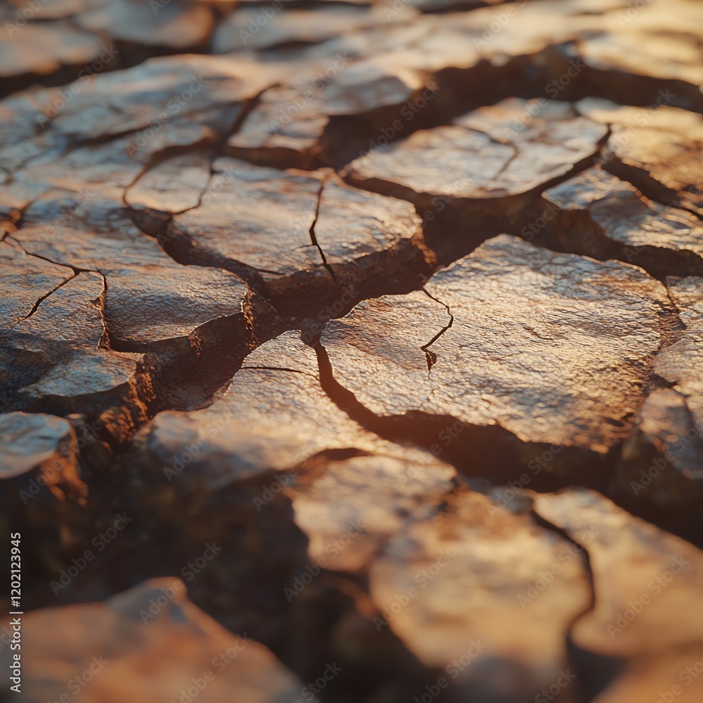 Close-up of cracked, dry earth at sunset. Texture of drought, aridity, and heat. Close-up of cracked, dry earth at sunset. Texture of drought, aridity, and heat.