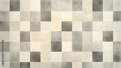 Repeating squares in muted tones of gray and beige forming a clean, balanced grid pattern on a flat background with no additional textures