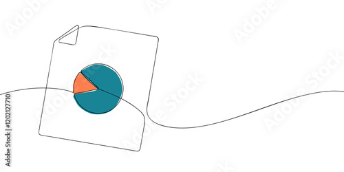 A single line drawing of a diagram file. Continuous line pie chart icon in color. One line icon graph file. Vector illustration.
