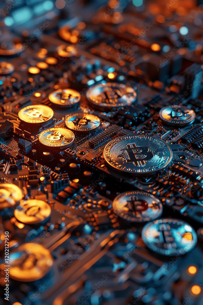 Craft a digital rendering of a Tilted angle view Cryptocurrency Market, showcasing vibrant chaos and intricate details Craft a digital rendering of a Tilted angle view Cryptocurrency Market, showcasing vibrant chaos and intricate details