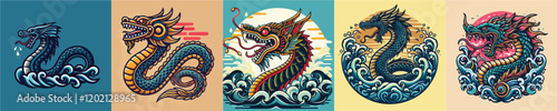 Vector collection of dragon snake mythological animals
