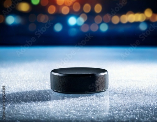 Eishockey-Puck auf glatter Eisfläche – Symbol für Sport und Präzision photo